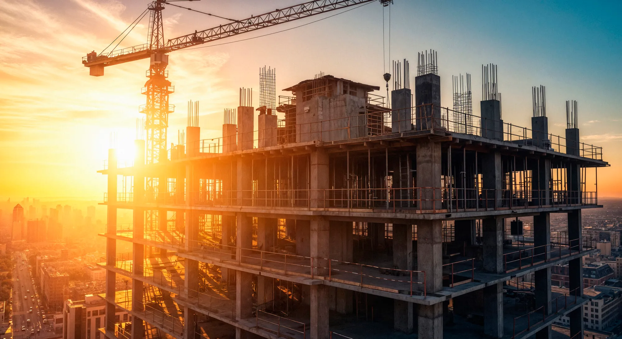 Manhattan construction site at dusk, placeholder photography pending MMG project images.