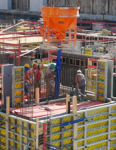 Concrete placement in progress on a formed deck.